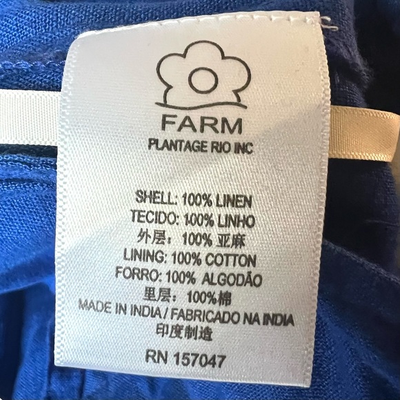 Farm Rio Blue Linen Halter Back Wide Leg Pleated Jumpsuit Women’s XS - Picture 13 of 16